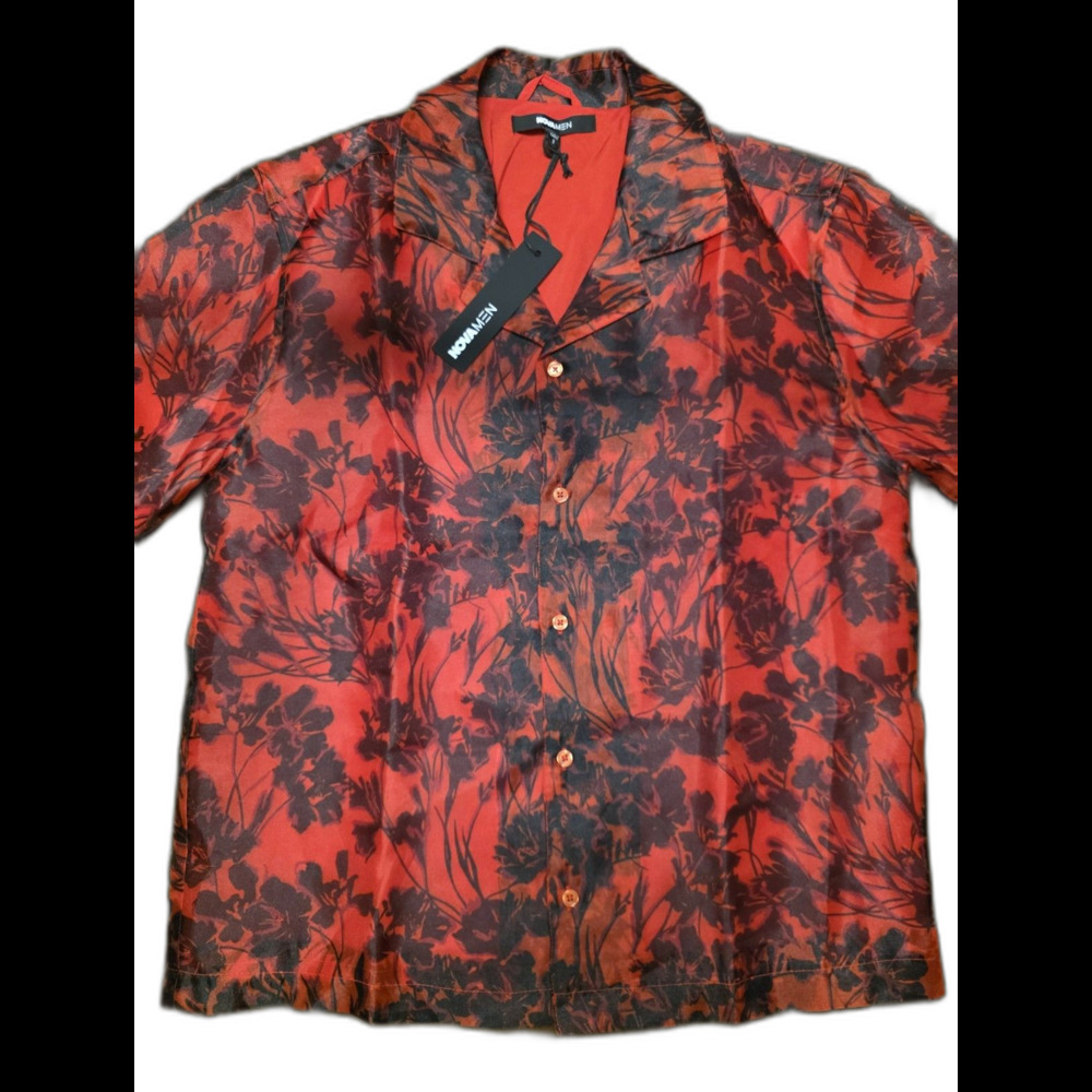 NEW Nova Men Lined Button Up Shirt Small Red Floral Print Short Sleeve Shirt NWT